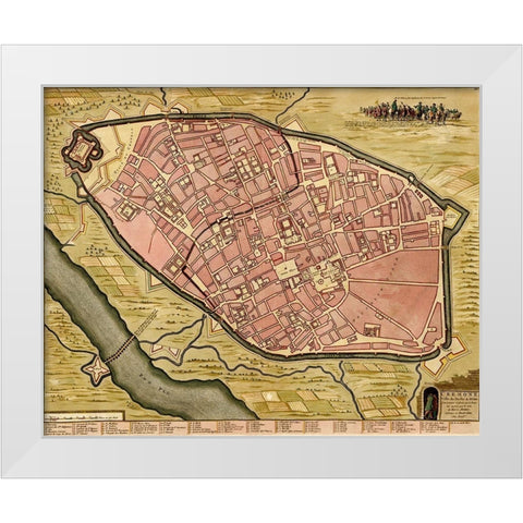 Battlements at Milan 1700 White Modern Wood Framed Art Print by Vintage Maps