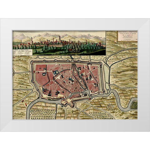 Trevise in the Italian Po Valley 1700 White Modern Wood Framed Art Print by Vintage Maps