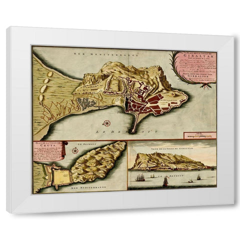 Gibraltar 1700 White Modern Wood Framed Art Print by Vintage Maps