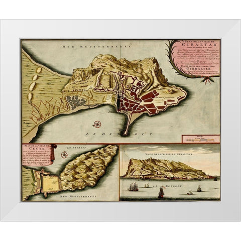 Gibraltar 1700 White Modern Wood Framed Art Print by Vintage Maps