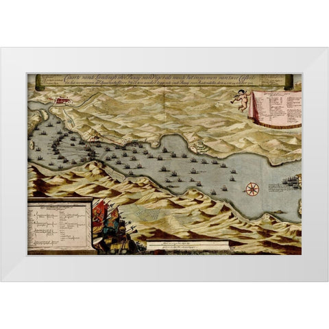 Vigos Spain 1700 Battle of Vigo Bay White Modern Wood Framed Art Print by Vintage Maps