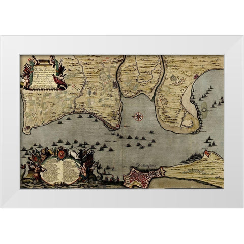 Straits of Cadiz Gibraltar 1700 White Modern Wood Framed Art Print by Vintage Maps
