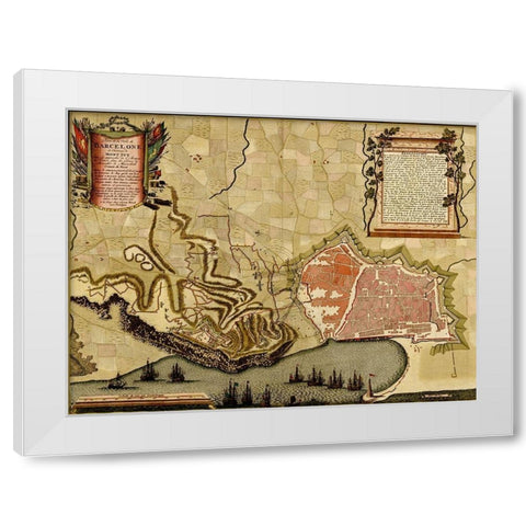 Barcelona Spain Defenses 1700 White Modern Wood Framed Art Print by Vintage Maps