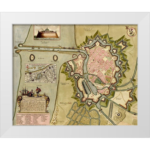 Dunkirk Dunquerque Defenses 1700 White Modern Wood Framed Art Print by Vintage Maps