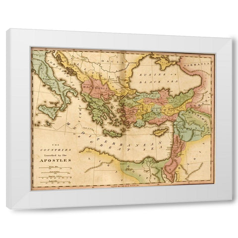 Countries travelled by the Apostles White Modern Wood Framed Art Print by Vintage Maps