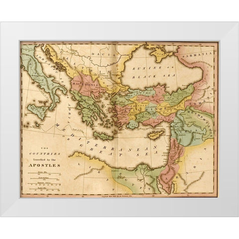 Countries travelled by the Apostles White Modern Wood Framed Art Print by Vintage Maps