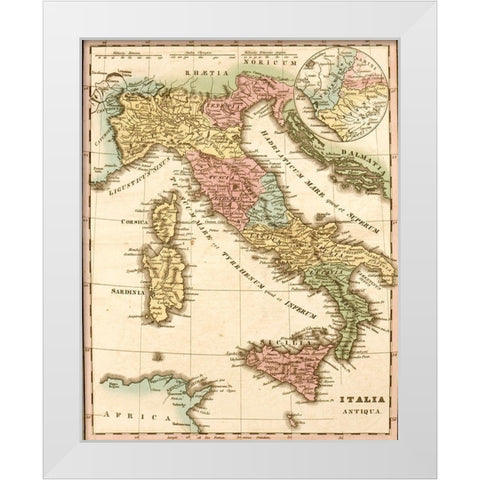Ancient italy White Modern Wood Framed Art Print by Vintage Maps
