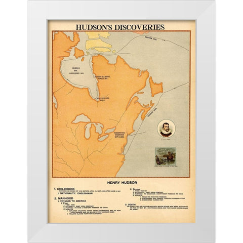 Henry Hudsons Discoveries White Modern Wood Framed Art Print by Vintage Maps