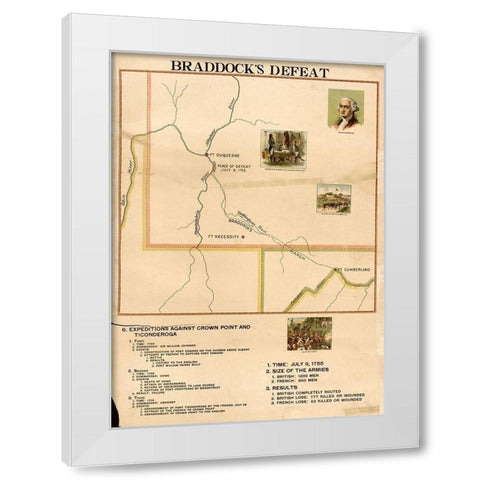 Braddocks Defeat White Modern Wood Framed Art Print by Vintage Maps