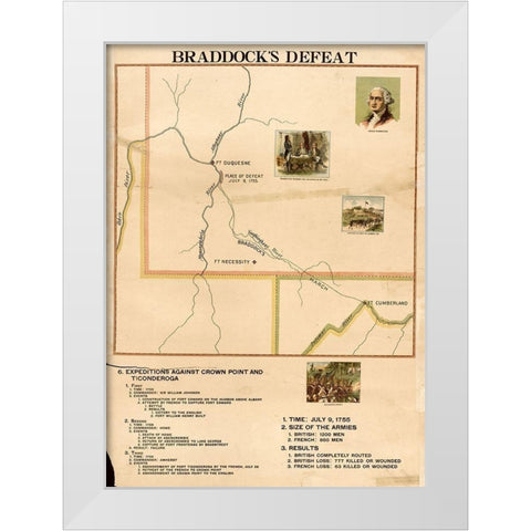 Braddocks Defeat White Modern Wood Framed Art Print by Vintage Maps