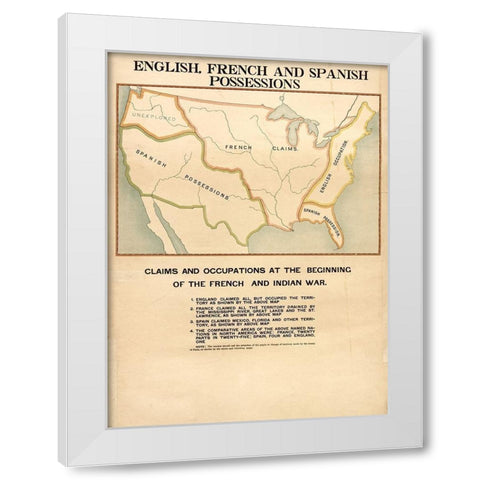 English French and Spanish Possessions White Modern Wood Framed Art Print by Vintage Maps