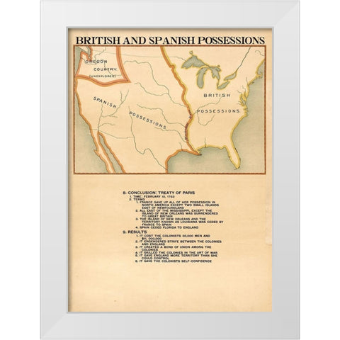 British and Spanish Possessions White Modern Wood Framed Art Print by Vintage Maps