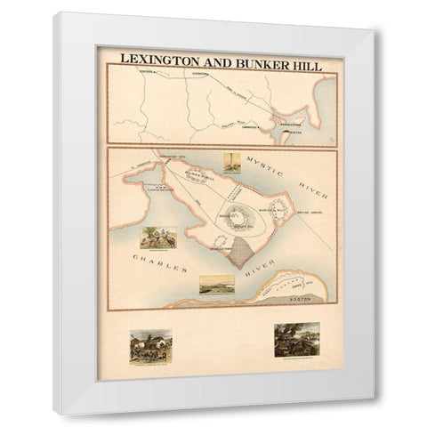 Lexington and Bunker Hill White Modern Wood Framed Art Print by Vintage Maps