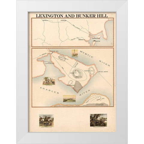 Lexington and Bunker Hill White Modern Wood Framed Art Print by Vintage Maps