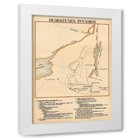 Burgoynes Invasion White Modern Wood Framed Art Print by Vintage Maps