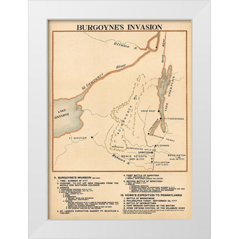 Burgoynes Invasion White Modern Wood Framed Art Print by Vintage Maps