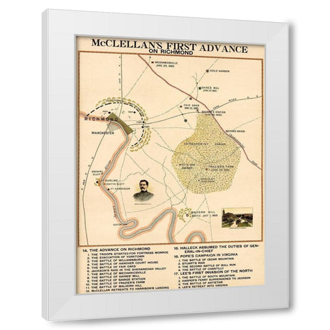 Civil War McClellans 1st Advance on Richmond White Modern Wood Framed Art Print by Vintage Maps
