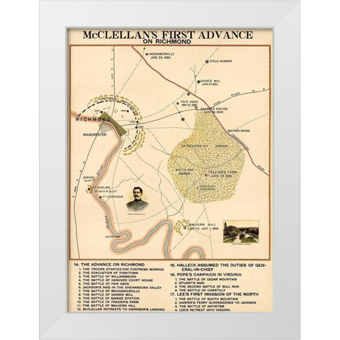 Civil War McClellans 1st Advance on Richmond White Modern Wood Framed Art Print by Vintage Maps