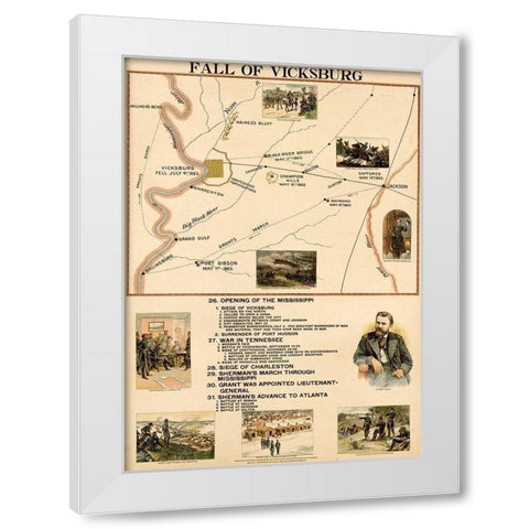 Civil War Fall of Vicksburg Mississippi White Modern Wood Framed Art Print by Vintage Maps