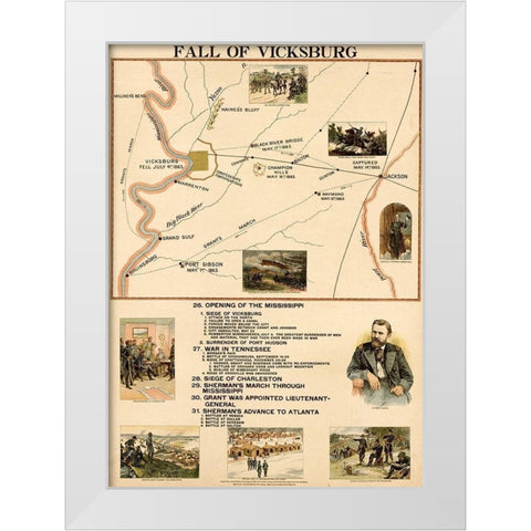 Civil War Fall of Vicksburg Mississippi White Modern Wood Framed Art Print by Vintage Maps