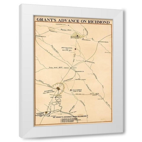 Civil War Grants Advance on Richmond White Modern Wood Framed Art Print by Vintage Maps