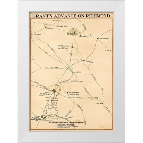 Civil War Grants Advance on Richmond White Modern Wood Framed Art Print by Vintage Maps