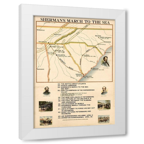 Civil War Shermans March to the Sea White Modern Wood Framed Art Print by Vintage Maps