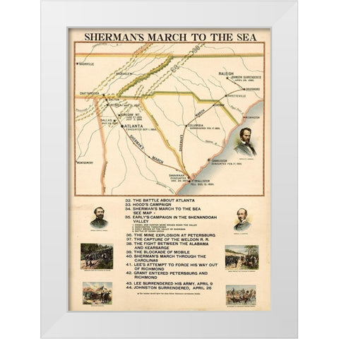 Civil War Shermans March to the Sea White Modern Wood Framed Art Print by Vintage Maps