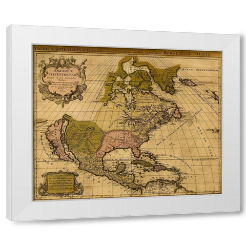 America Divided amongst Claimants 1694 White Modern Wood Framed Art Print by Vintage Maps