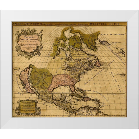 America Divided amongst Claimants 1694 White Modern Wood Framed Art Print by Vintage Maps