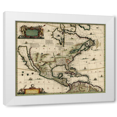 America in the 17th Century 1652 White Modern Wood Framed Art Print by Vintage Maps
