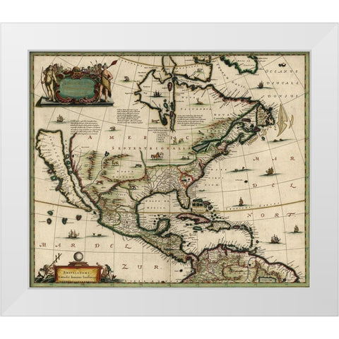 America in the 17th Century 1652 White Modern Wood Framed Art Print by Vintage Maps