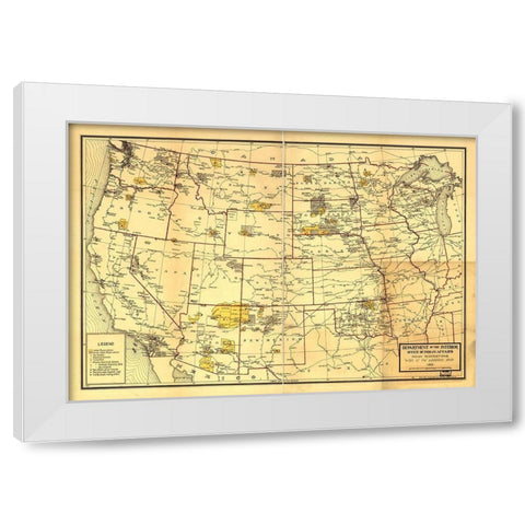 Indian Reservations West of the Mississippi 1923 White Modern Wood Framed Art Print by Vintage Maps