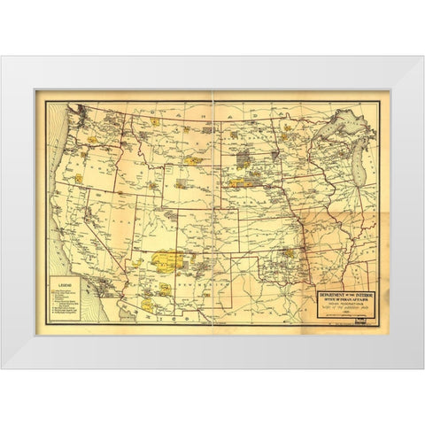 Indian Reservations West of the Mississippi 1923 White Modern Wood Framed Art Print by Vintage Maps