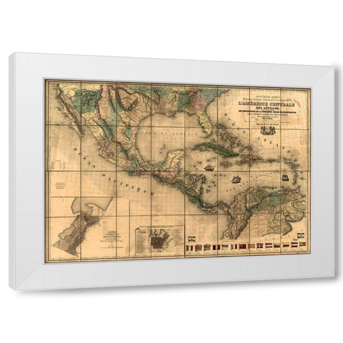 Central America and The Antilles 1845 White Modern Wood Framed Art Print by Vintage Maps
