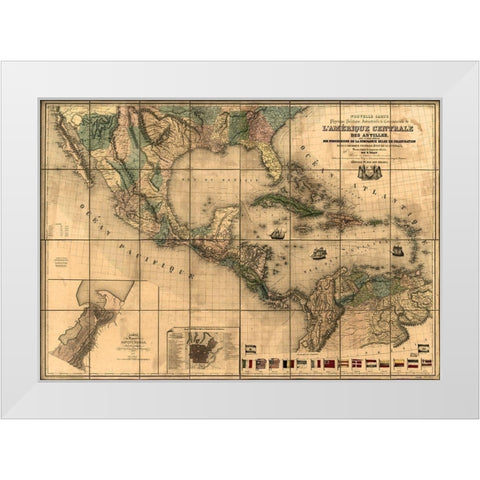 Central America and The Antilles 1845 White Modern Wood Framed Art Print by Vintage Maps