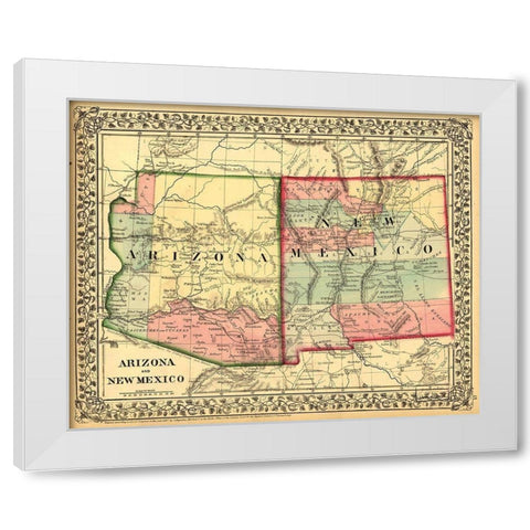 Arizona and New Mexico 1867 White Modern Wood Framed Art Print by Vintage Maps