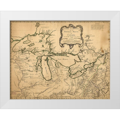 Great Lakes Region During French Settlement Period 1755 White Modern Wood Framed Art Print by Vintage Maps