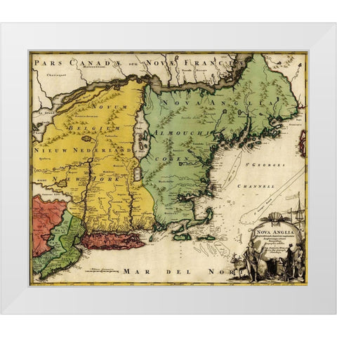 British Colonization in Canada and New England 1770 White Modern Wood Framed Art Print by Vintage Maps