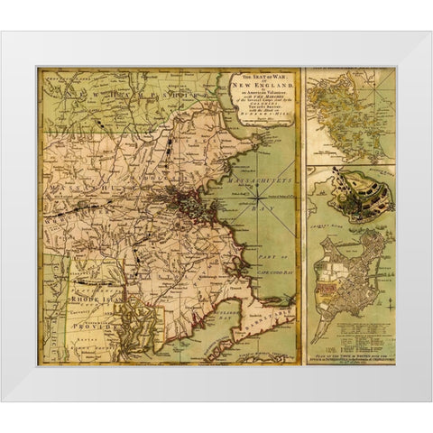 Revolutionary War in New England 1775 White Modern Wood Framed Art Print by Vintage Maps