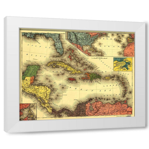 Evening Post map of the West Indies 1898 White Modern Wood Framed Art Print by Vintage Maps