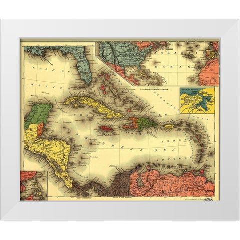 Evening Post map of the West Indies 1898 White Modern Wood Framed Art Print by Vintage Maps