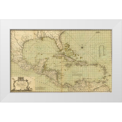 Chart of the West Indies 1796 White Modern Wood Framed Art Print by Vintage Maps