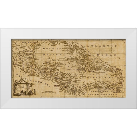 West Indies 1782 White Modern Wood Framed Art Print by Vintage Maps