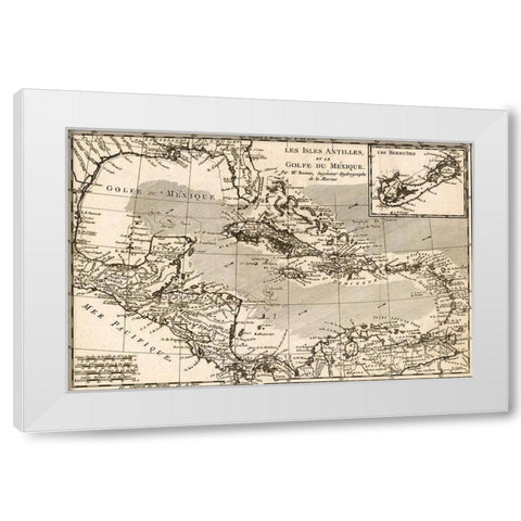 Antilles and The Gulf of Mexico White Modern Wood Framed Art Print by Vintage Maps