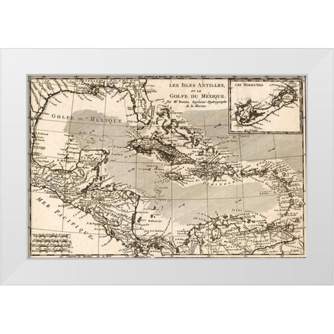 Antilles and The Gulf of Mexico White Modern Wood Framed Art Print by Vintage Maps