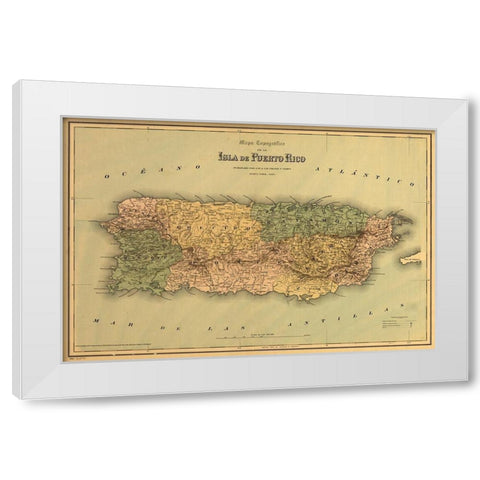 Puerto Rico 1886 White Modern Wood Framed Art Print by Vintage Maps
