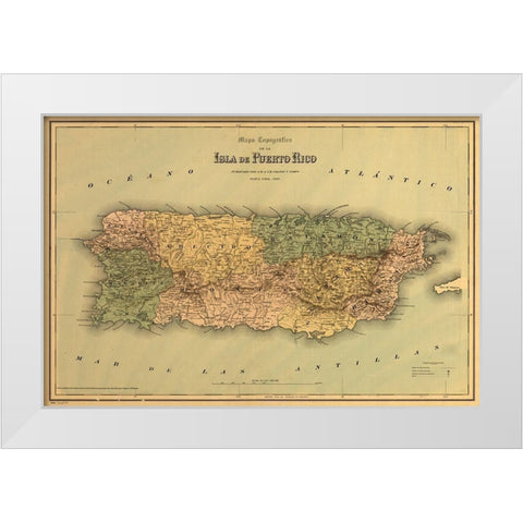 Puerto Rico 1886 White Modern Wood Framed Art Print by Vintage Maps