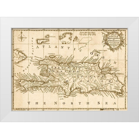 Hispaniola 1758 White Modern Wood Framed Art Print by Vintage Maps