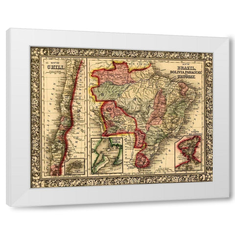 Brazil-Bolivia-Paraguay-Uruguay-Chili 1870 White Modern Wood Framed Art Print by Vintage Maps